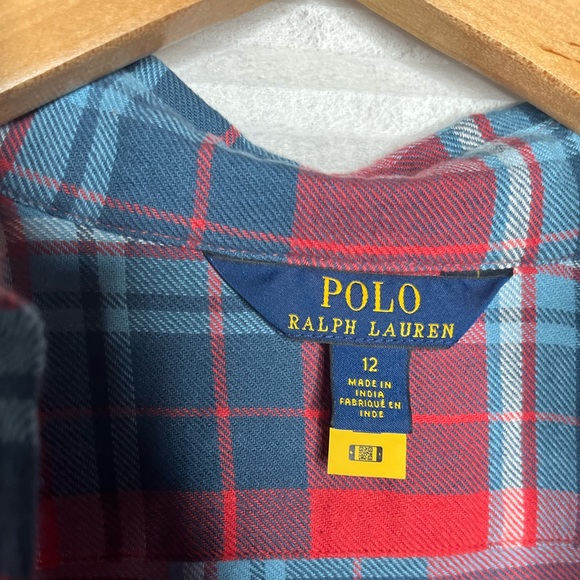 Polo Ralph Lauren Girls Sz 12 Plaid Shirt Dress Like New Condition Cotton Twill - Picture 3 of 12